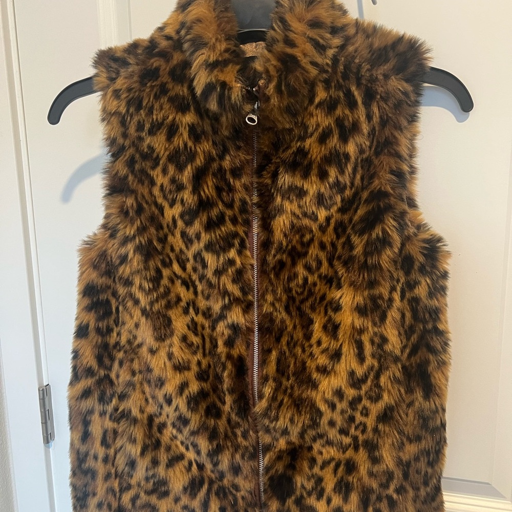 J. Crew Animal Print Faux Fur Vest